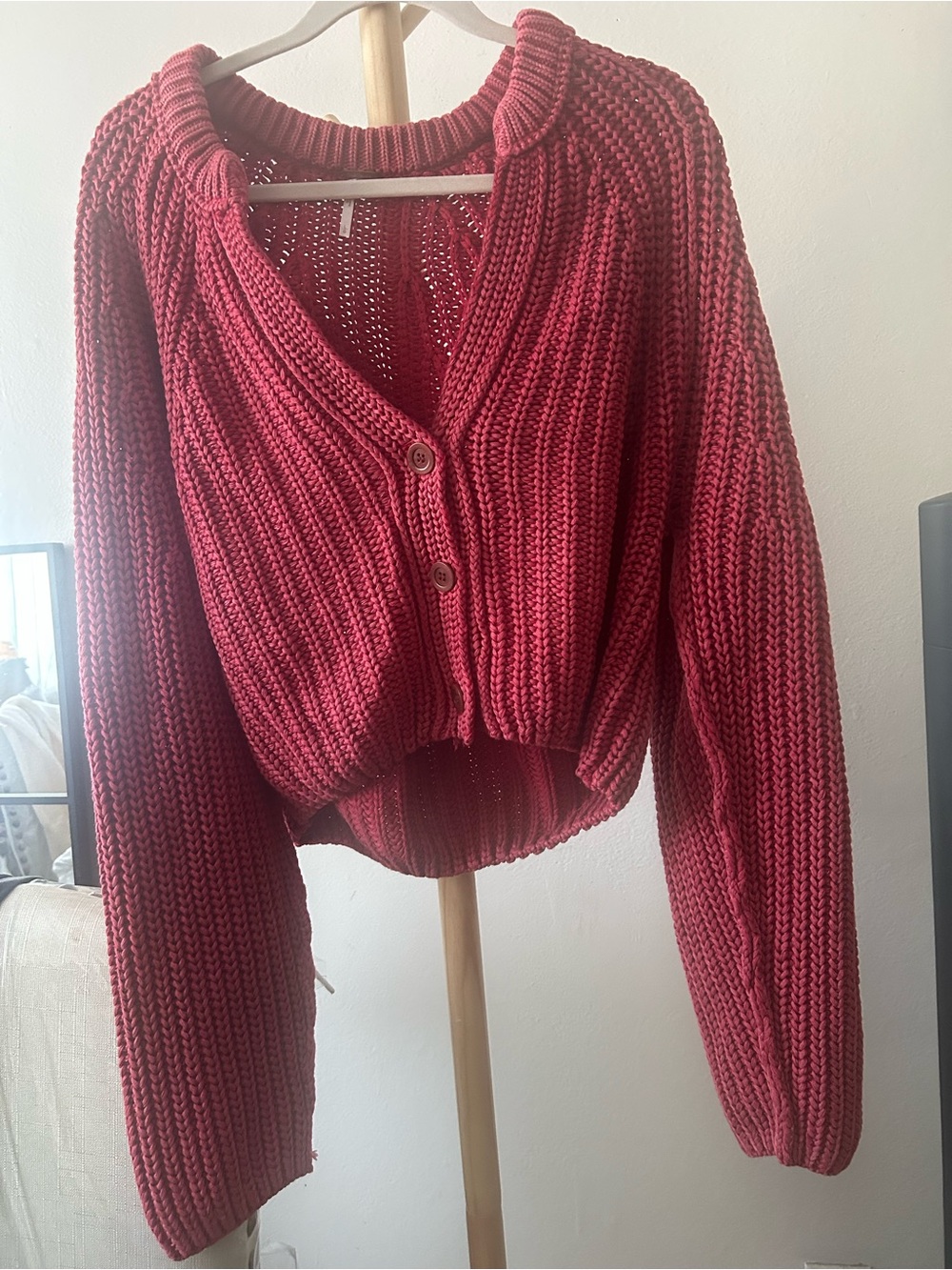 Free People Cropped Chunky Knit Cardigan Sweater -Large